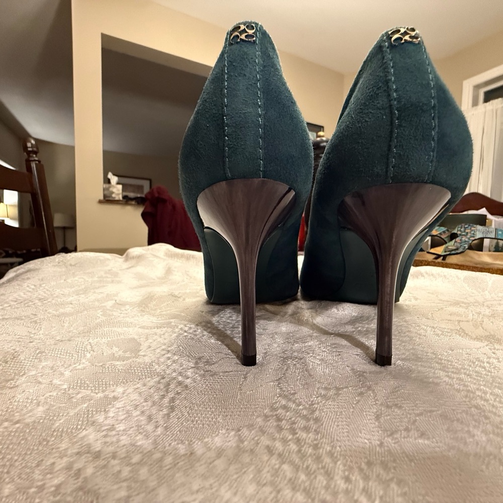 Coach Teal Suede Women's Pumps - Picture 2 of 13